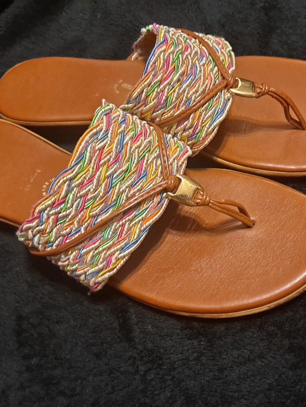 Women’s Multicolor Braided Strap Tan Footbed Sandals Sz 10